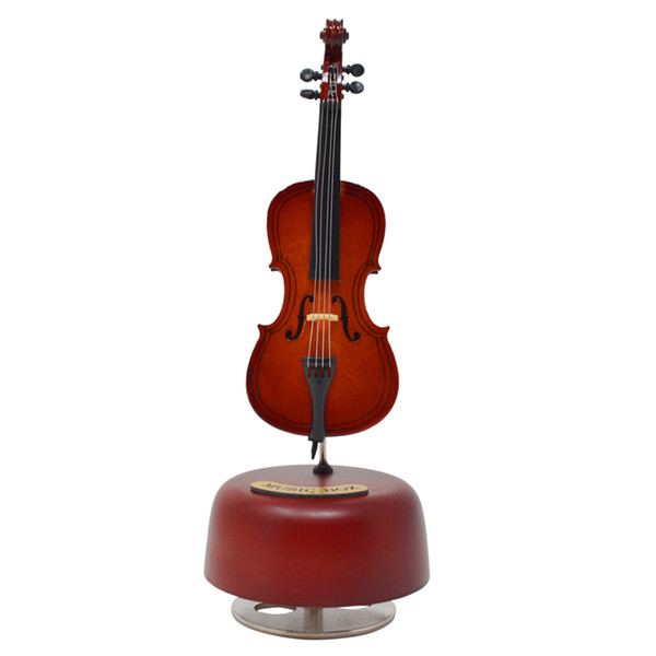 Hot Hand-made Wooden Cello Rotating Musical Box Arts Mini Wood Cello Model Music Box