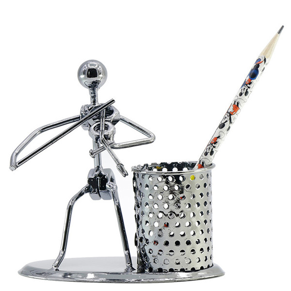 Creative Vintage Office Home Decor Handmade Crafts Iron Metal Violin Musician Model Pen Holder