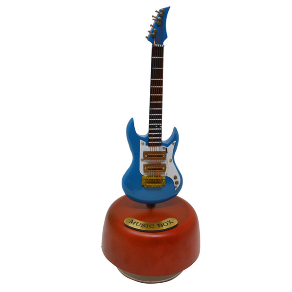 Free Shipping Hand-made Arts Mini Guitar Model Music Box Wooden Guitar Rotating Musical Box