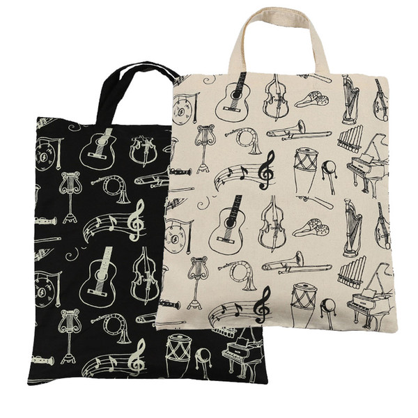 Hot Selling Cotton Handbag Cotton Bag Shopping bags 2pcs Cartoon Instruments Cotton Bag- Black and Beige