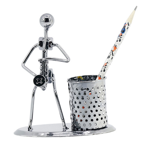 Metal Musician Saxophone Player with Metal Pen Holder Home and Office Decor Unique Gift