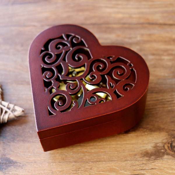 Classic Carving Wooden Heart Shape Music Boxes with City of the Sky Tone Best For Gift