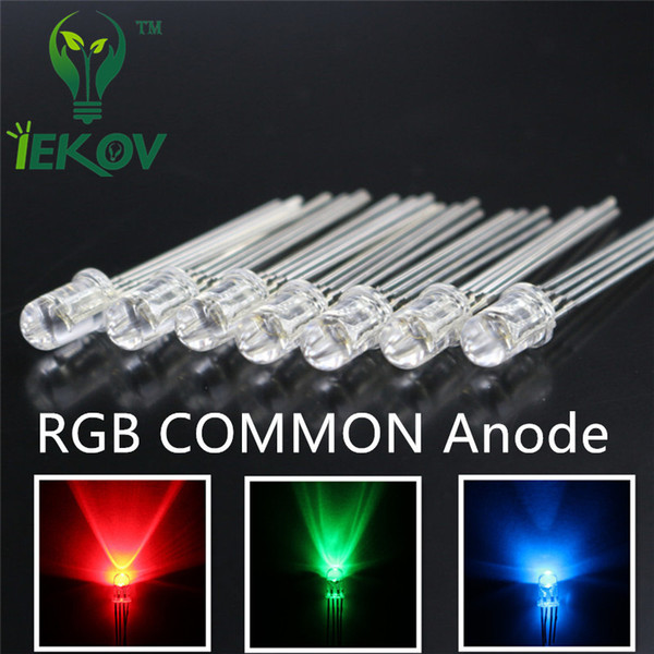 1000pcs/bag LED 5mm 4Pin Tri-Color RGB Red Green Blue COMMON Anode 4Pins Tri Color Emitting Diodes F5 RGB Water Clear LEDs LIGHT