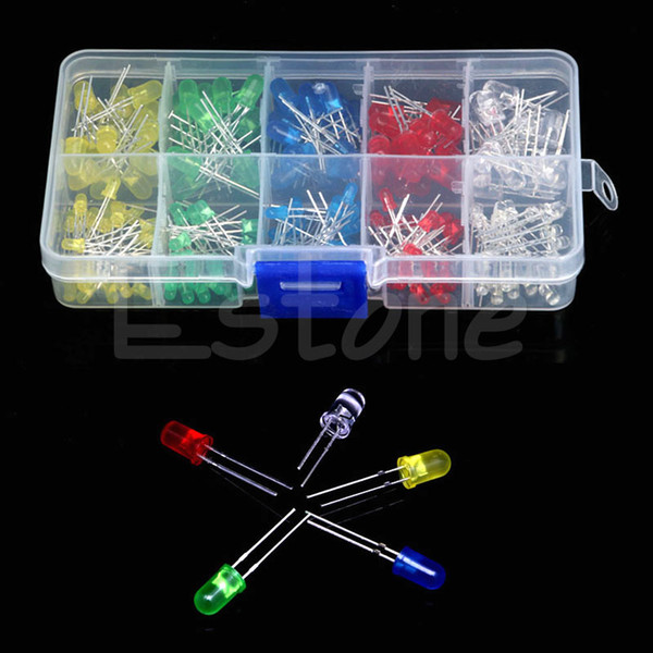 Wholesale- New 300Pcs 3mm 5mm LED Light White Yellow Red Blue Green Assortment Diodes Kit