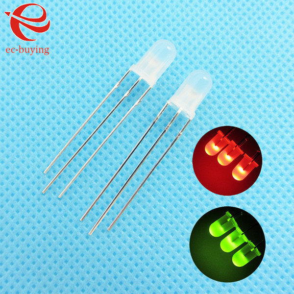 3mm LED Bi-Color Diffused Red Green Common Anode Round Light Emitting Diode Dual Foggy Two Plug-in Practice DIY Kit 100pcs /lot