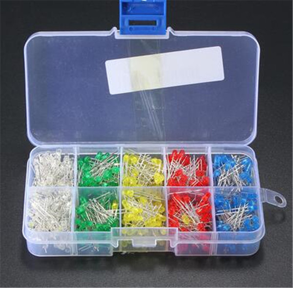 500Pcs/lot 3mm LED Diode Kit Ultra Bright LEDs Lights Lamp Emitting Diodes White Yellow Red Blue Green DIY Kit Set Bulb Lamp