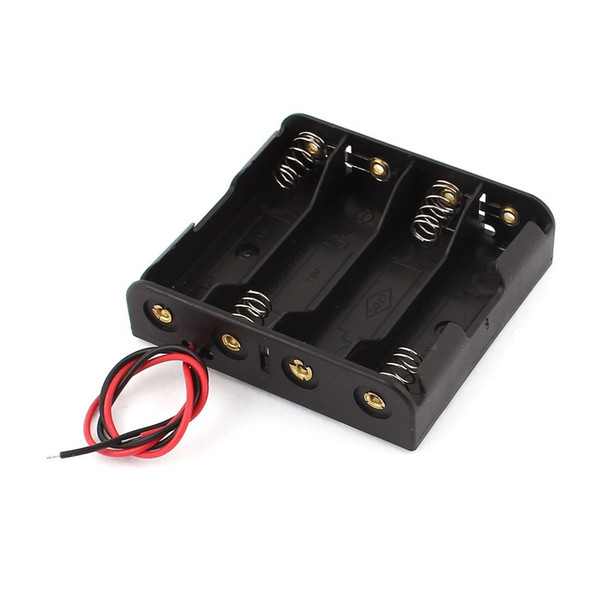 1.5V AA Battery Holder Case Black Plastic Batteries Storage Holder Boxes with Spring Clip and Wire Leads