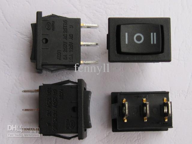 5 pcs Rocker Switch KSD1 ON/OFF/ON Black 3pin 6A 10A