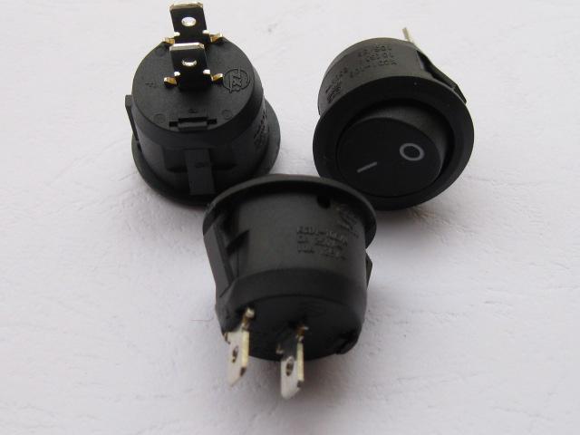 Rocker Switch KCD1 Circular Black 2pin 6A 250V 10A 125V 12 pcs per Lot