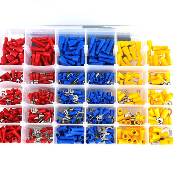 480Pcs Assorted Insulated Electrical Wire Crimp terminal Connectors Spade Ring Fork tool Set Kit with Box for Marine Automotive Car