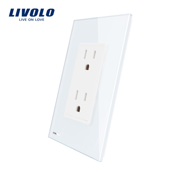 Livolo US Standard Power Socket Outlet 15A Wall Powerpoints With Plug, White Crystal Glass, AC 110~220V