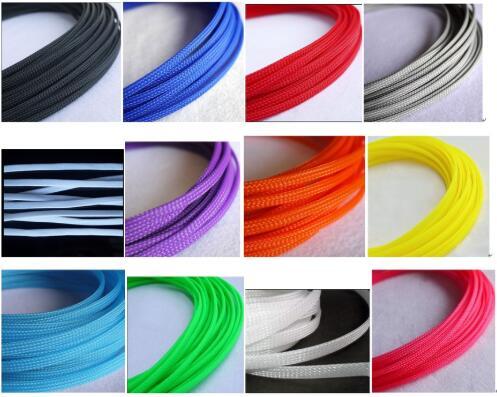 10M/1LOT 3MM Flat PET Sleeve TIGHT Braided Expandable Cable Wire Sleeving red yellow blue green black white clear orange purple pink grey