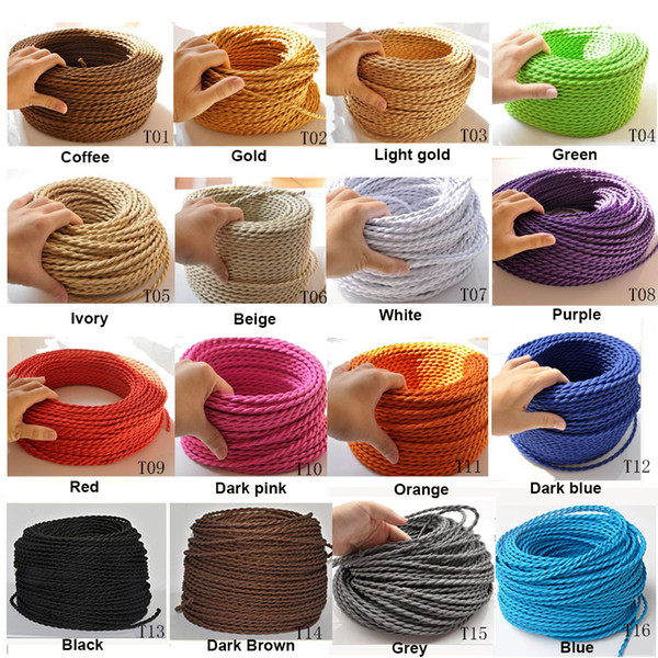 Wholesale-10m/lot 2*0.75 Copper Cloth Covered Wire Vintage Style Edison Light Lamp Cord Grip Twisted Fabric Lighting Flex Electric Cable