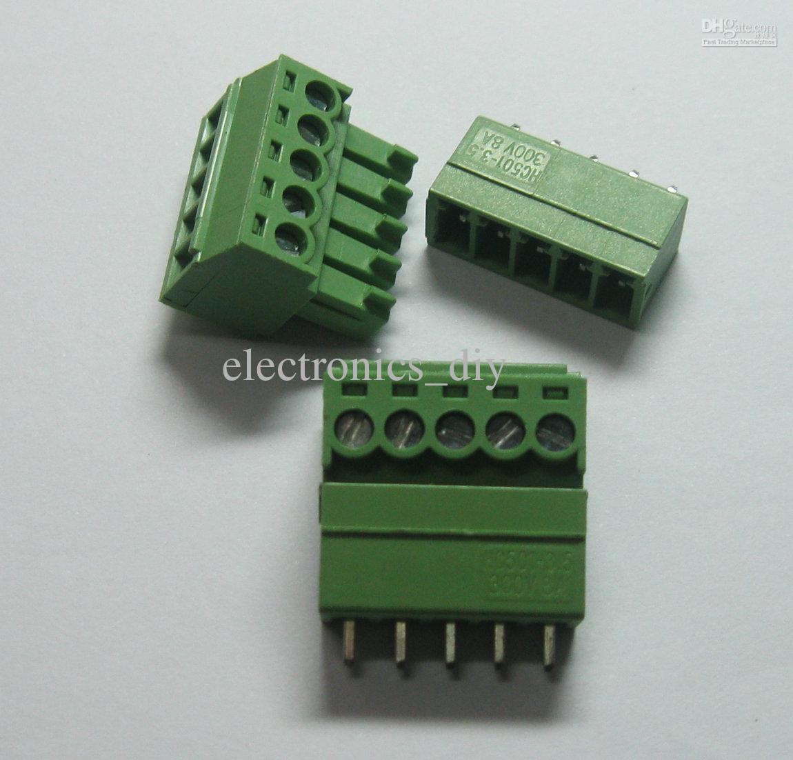 20 pcs 5pin/way Pitch 3.5mm Screw Terminal Block Connector Green Color T Type with pin