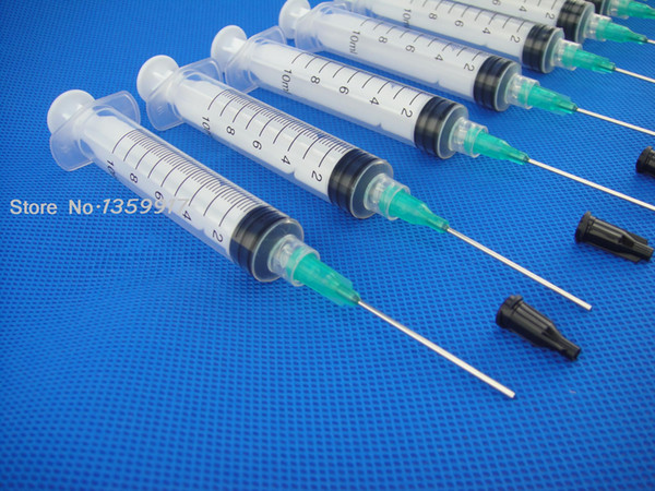 10-Industrial Syringes-10ml-w-18-Gauge-Tips-amp-Caps-Dispense-E6000-Adhesive-Glue-10-pack