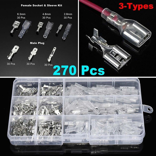 270pcs 2.8/4.8/6.3mm Insulated Electrical Wire Crimp Terminal Spade Connector Assortment Set