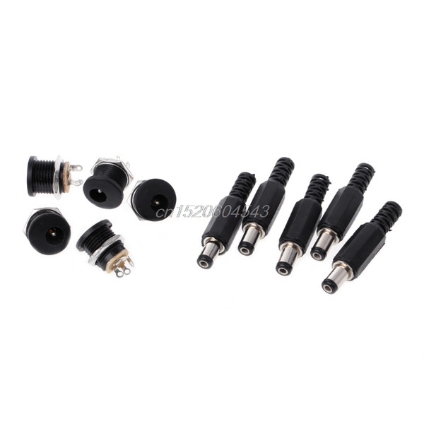 5 Pcs 5.5mm x 2.1mm Male DC Power Plug Connector+5 Pcs Screw Lock Female Panel Socket Mount Adapter R06 Drop Ship