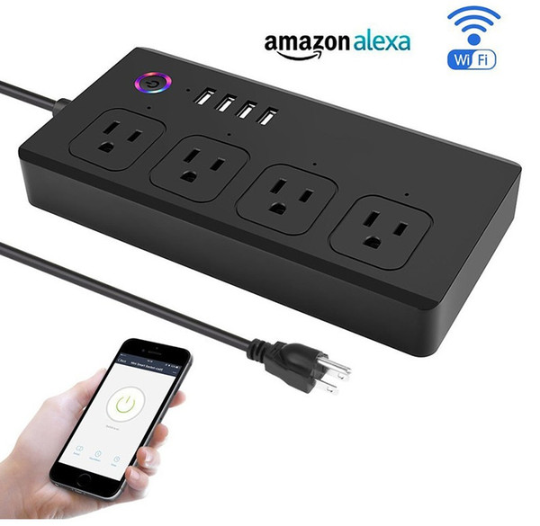 US WiFi Smart Socket Strip Surge Protector 4 Outlet 4 USB 1.4m Cord Remote Control Switch Power Plug Smart Home Automation