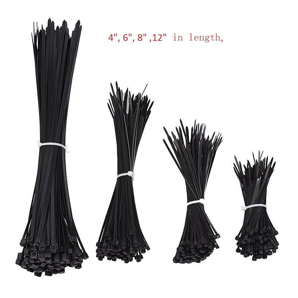 1000pcs Black Nylon Self-Locking Heavy Duty Standard Cable Wrap Zip Ties Straps Wire Cable Tie Kit Fasten Ties for home and Industry