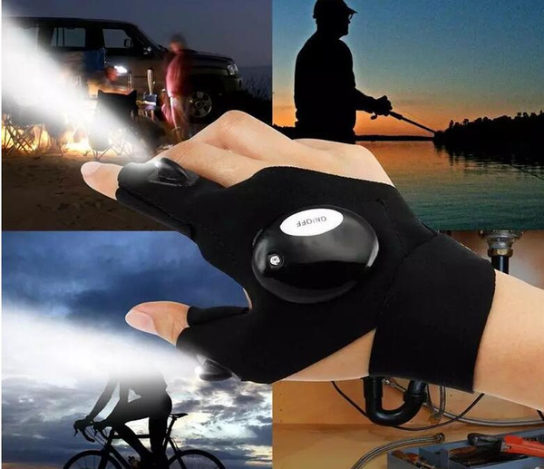 New 2 LED Light Flashlight Cycling Gloves Torch Magic Strap LED Glove For Repairing and Working Outdoor Sporting/Camping/Hiking Finger Light