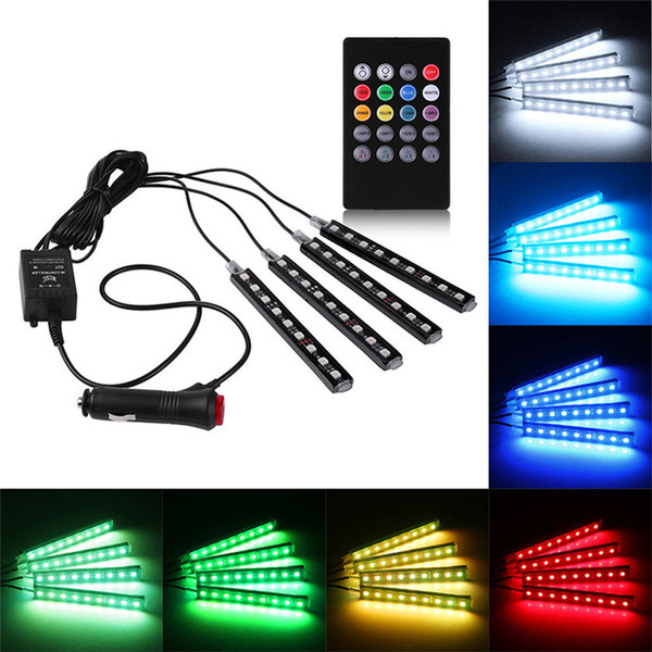 2019 NEW 4PCS car LED strip, LED multi-color car interior light neon with wireless remote control and car charger