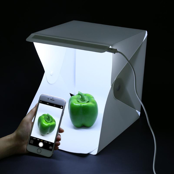 Wholesale- Mini Folding Studio portable photography studio Mini foldable softbox with USB LED light Desktop black white backgound soft