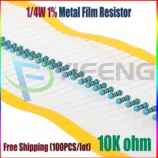 Wholesale-NEW 100pcs 10k ohm 1/4W 10k Metal Film Resistor 10kohm 0.25W 1% ROHS