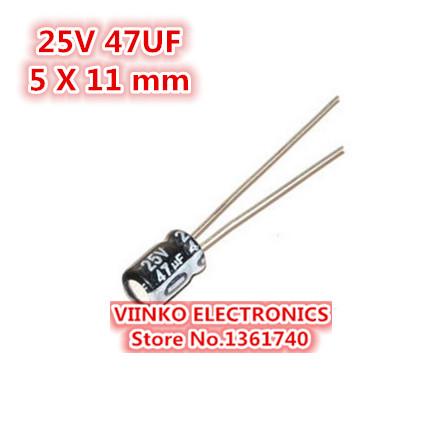 Wholesale- Free shipping 1000pcs 47UF 25V 5X11mm Electrolytic Capacitor 25V 47UF 5*11mm Aluminum Electrolytic Capacitor