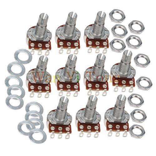 Wholesale-10pcs Handy Slivery Guitar Potentiometer A100K Coarse Knurling Split Shaft