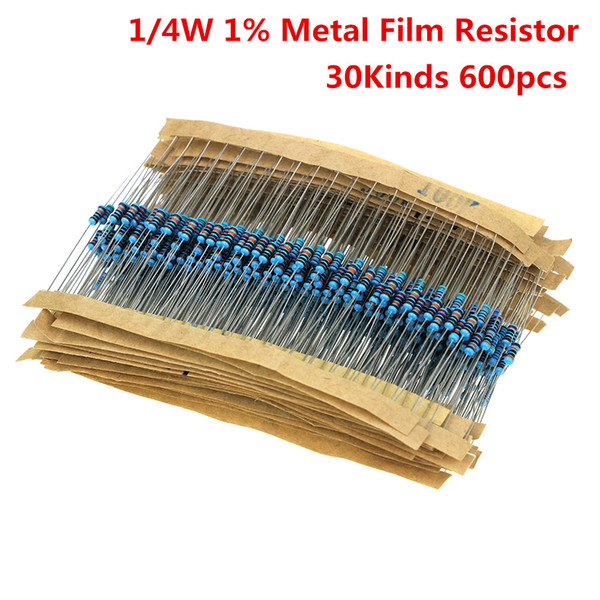 Metal Film Resistor Pack Assorted 600pcs/set 30 Kinds 1/4W Resistance 1% Kit 1K 10K 100K 220ohm 1M Resistors 300pcs/set 5bags
