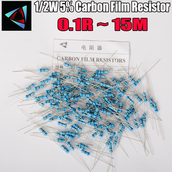 50pcs 1/2W Carbon Film Resistor 5% 0.1R ~ 15M 1 2 10 22 47 100 330 ohm 1K 4.7K 10K 22K 47K 100K 330K 470K 0.22 0.33 0.47 0.68