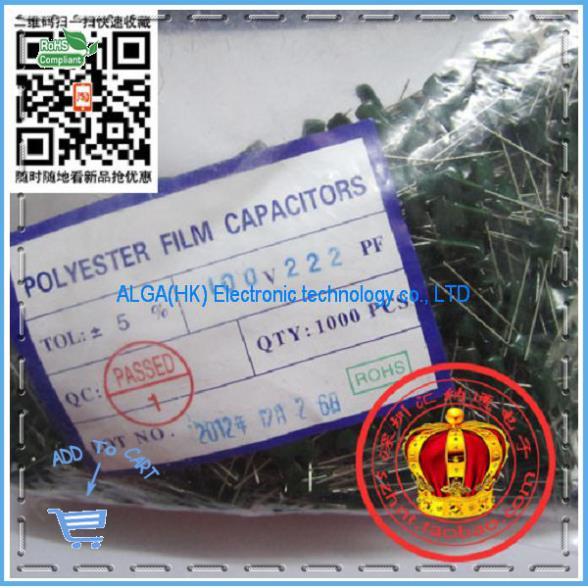 Wholesale- Free shipping .Polyester capacitors 2A222J 100V2200PF 2.2NF Polyester capacito