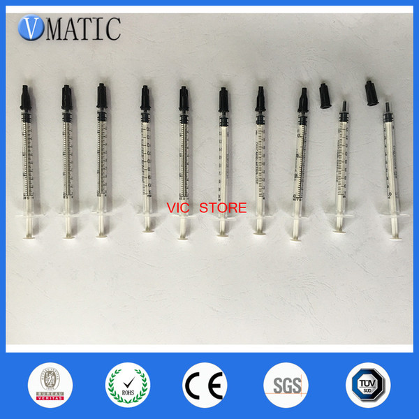 10 sets / lot Dispensing Syringes 1cc 1ml Plastic with tip cap white plug with black syringe cap