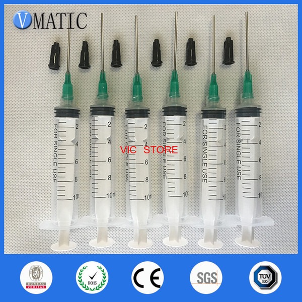 Free Shipping 6sets Liquid Glue Dispenser 10ml/cc Syringes + 14 Gauge 1'' Tubing Length Glue Tips + Black Syringe Tip Caps