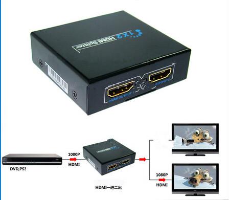 Fashion Hot 3D HDMI SPlitter 1X2 split one HDMI input to 2 HDMI output with power adapter