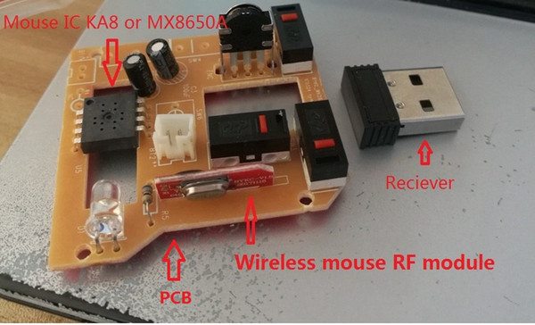 20sets/lot wireless mouse transmitter RF module and receiver with mouse PCB and mouse IC KA8 or MX8650A