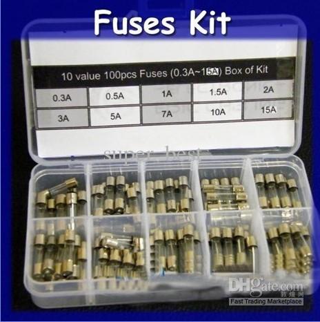 10 value100PCS 250V Fast Blow Glass Fuse 5mm x 20mm Assortment Kit 0.25A 0.5A 1A 1.5A 2A 3A 5A 7A 10A 15A Free Shipping+BOX