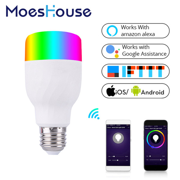 WiFi Smart Light Bulb Intelligent Colorful LED Lamp 7W RGBW APP Remote Control Works with Alexa Google E27 E26