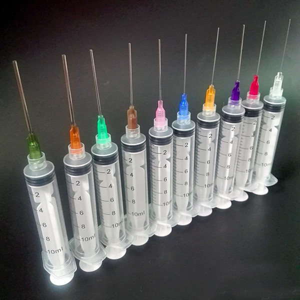 Free shipping hot sale syringe 30pcs 10ml Industrial Syringes with plastic Mixed size Blunt Tip Fill Dispensing Needle