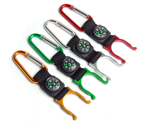 Water Bottle Holder Clip Compass & Carabiner Water Bottle Holder 6 Colors Locking Carabiner for Water Bottle Holder with Compass