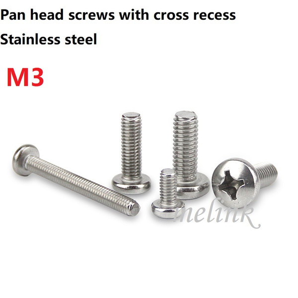 500 pcs M3 Pan head screws with cross recess Stainless steel Hardware fastener Free shipping Wholesale