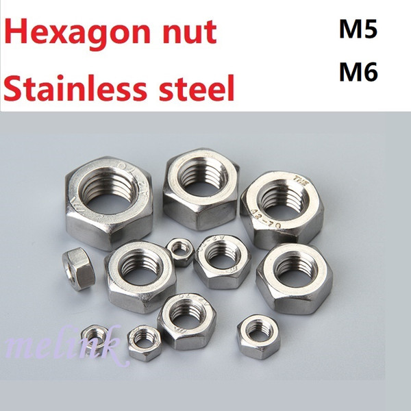 500 pcs Hexagon nut Stainless steel M5 M6 Standard parts Metal Steel Wholesale Free shipping