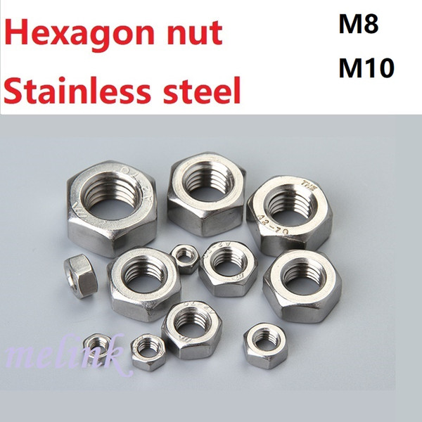 100 pcs Hexagon nut Stainless steel M8 M10 Standard parts Metal Steel Wholesale Free shipping