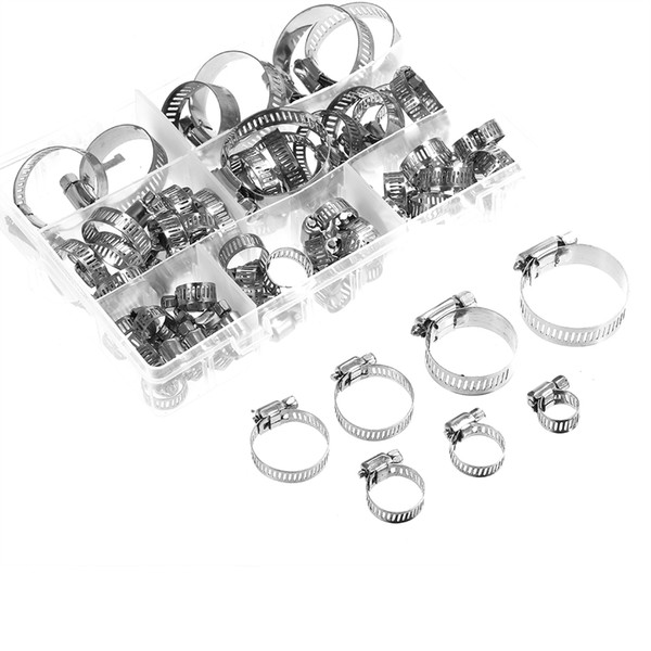 60 Piece Adjustable 8-38mm Range Stainless Steel Fuel Line Pipe Worm Gear Drive Hose Hoop Pipes Clamps Assortment Kit