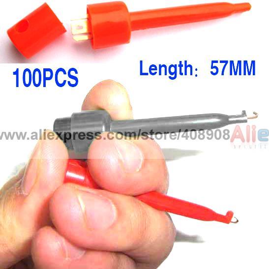 200pcs 57mm Probes PCB SMD IC Hook Test Clip Cables DIY (100 pcs red+ 100 pcs black )