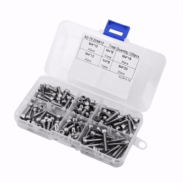 120Pcs/set M4 Stainless Steel Hex Socket Head Cap Screws M4 Screw Accessories Kit Hardware Wholesale