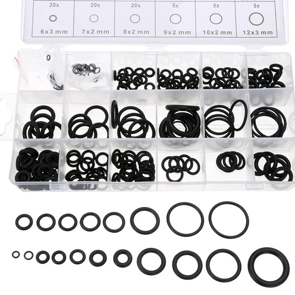 225pcs Black Rubber O-Ring Assortment Washer Gasket Sealing Ring Kit 18 Sizes with Plastic Box