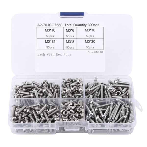 600Pcs/set M3 Screws Nuts Set Stainless Steel Hex Socket Button Head Screws Nuts Assortment Kit Fastener Hardware With Box