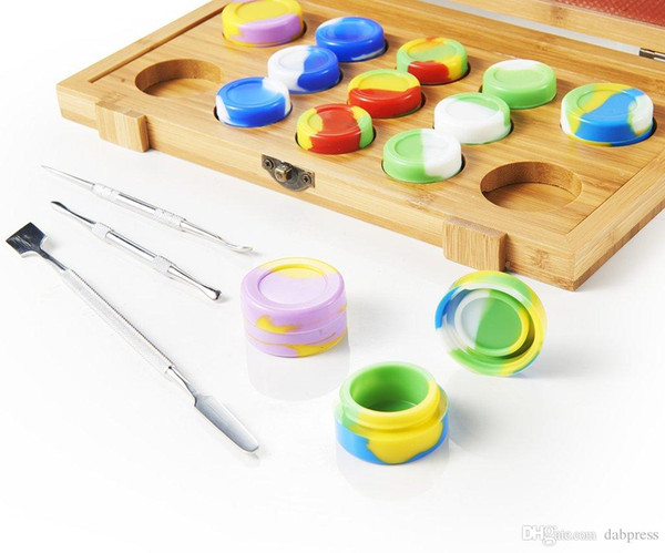 2018 New Cheap Rosin Tech Press Tool Organizer Dab Container Kits Set For Scraping, Dabbing Silicone Jar Cap Wax Concentrate Mat Dabpress