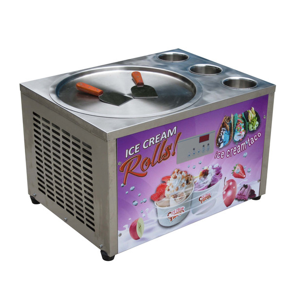 Free shipment counter top 45CM ice pan+3 tanks roll ice cream machine fried ice cream machine w auto defrost,PCB of samrt AI temp.controller